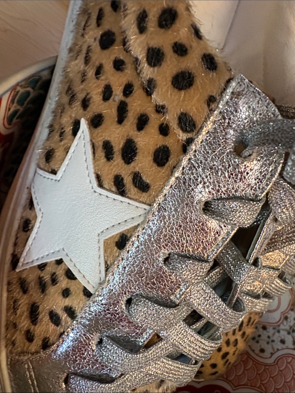 Nature Breeze Silver Metallic & Cheetah Print Sneakers